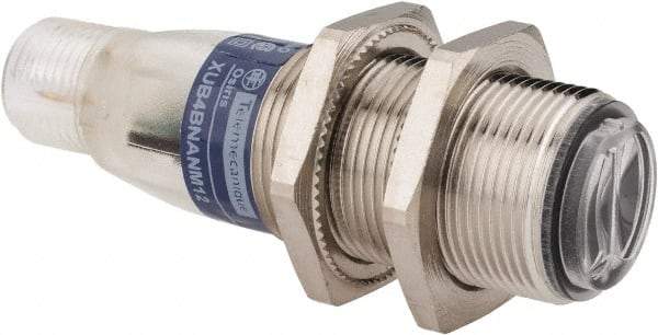 Telemecanique Sensors - 4 Pin M12 Connector, 0.1m Nominal Distance, Shock and Vibration Resistant, Diffused Photoelectric Sensor - 12 to 24 VDC, 500 Hz, Nickel Plated Brass, 2.36 Inch Long x 0.71 Inch Wide - USA Tool & Supply
