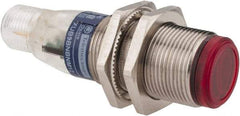 Telemecanique Sensors - 4 Pin M12 Connector, 2m Nominal Distance, Shock and Vibration Resistant, Polarized Retroreflective Photoelectric Sensor - 12 to 24 VDC, 500 Hz, Nickel Plated Brass, 2.44 Inch Long x 0.71 Inch Wide - USA Tool & Supply