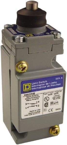 Square D - SPDT, NC/NO, 600 Volt Screw Terminal, Plunger Actuator, General Purpose Limit Switch - 1, 2, 4, 6, 12, 13, 6P NEMA Rating, IP67 IPR Rating - USA Tool & Supply