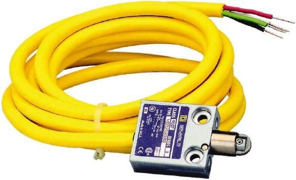 Square D - SPDT, NC/NO, 240 VAC, 4 Pin M12 Male Terminal, Roller Plunger Actuator, General Purpose Limit Switch - 1, 2, 4, 6, 6P NEMA Rating, IP67 IPR Rating, 80 Ounce Operating Force - USA Tool & Supply