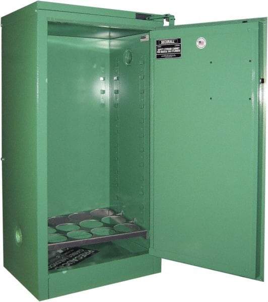 Securall Cabinets - 1 Door, Green Steel Standard Safety Cabinet for Flammable and Combustible Liquids - 46" High x 23" Wide x 18" Deep, Self Closing Door, 3 Point Key Lock, D, E Cylinder Capacity - USA Tool & Supply