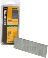 Stanley Bostitch - 18 Gauge 0.05" Shank Diam 1-5/8" Long Brad Nails for Power Nailers - Steel, Bright Finish, Ring Shank, Straight Stick Adhesive Collation, Brad Head, Chisel Point - USA Tool & Supply