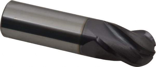 Hertel - 3/4" Diam, 1" LOC, 4 Flute Solid Carbide Ball End Mill - AlTiN Finish, Single End, 3" OAL, 3/4" Shank Diam - USA Tool & Supply