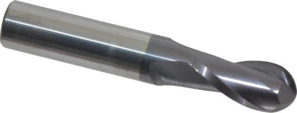 Hertel - 1/2" Diam, 1" LOC, 2 Flute Solid Carbide Ball End Mill - AlTiN Finish, Single End, 3" OAL, 1/2" Shank Diam - USA Tool & Supply