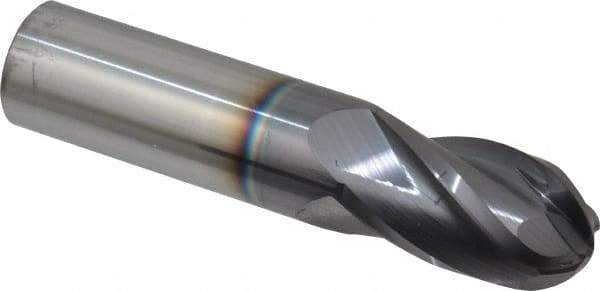 Hertel - 7/8" Diam, 1-1/2" LOC, 4 Flute Solid Carbide Ball End Mill - AlTiN Finish, Single End, 4" OAL, 7/8" Shank Diam - USA Tool & Supply