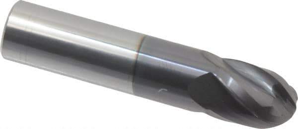 Hertel - 5/8" Diam, 3/4" LOC, 4 Flute Solid Carbide Ball End Mill - AlTiN Finish, Single End, 3" OAL, 5/8" Shank Diam - USA Tool & Supply