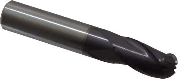 Hertel - 1/2" Diam, 1" LOC, 3 Flute Solid Carbide Ball End Mill - AlTiN Finish, Single End, 3" OAL, 1/2" Shank Diam - USA Tool & Supply