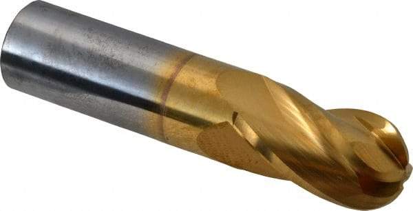 Hertel - 7/8" Diam, 1-1/2" LOC, 4 Flute Solid Carbide Ball End Mill - TiN Finish, Single End, 4" OAL, 7/8" Shank Diam - USA Tool & Supply
