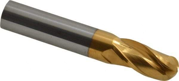 Hertel - 1/2" Diam, 1" LOC, 3 Flute Solid Carbide Ball End Mill - TiN Finish, Single End, 3" OAL, 1/2" Shank Diam - USA Tool & Supply