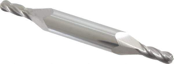 Hertel - 3/16" Diam, 1/2" LOC, 4 Flute Solid Carbide Ball End Mill - Uncoated, Double End, 3-1/4" OAL, 3/8" Shank Diam, Spiral Flute - USA Tool & Supply