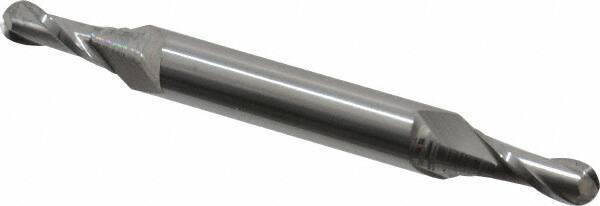 Hertel - 1/4" Diam, 5/8" LOC, 2 Flute Solid Carbide Ball End Mill - Uncoated, Double End, 3-1/2" OAL, 3/8" Shank Diam - USA Tool & Supply