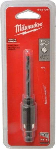 Milwaukee Tool - 1-1/4 to 6" Tool Diam Compatibility, Straight Shank, Steel Integral Pilot Drill, Hole Cutting Tool Arbor - 3/8" Min Chuck, Threaded Shank Attachment, For Hole Saws - USA Tool & Supply