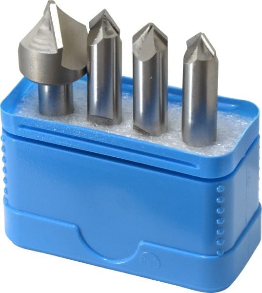 Hertel - 4 Piece 3/8 & 3/4" Cutter Head Diam, Cobalt Chamfer Mill Set - USA Tool & Supply