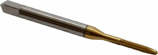 Hertel - #1-72 UNF 3B 2 Flute TiN Finish High Speed Steel Straight Flute Standard Hand Tap - Plug, Right Hand Thread, 1-11/16" OAL, 3/8" Thread Length, H1 Limit - Exact Industrial Supply
