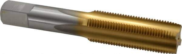 Hertel - 3/4-16 UNF 3B 4 Flute TiN Finish High Speed Steel Straight Flute Standard Hand Tap - Plug, Right Hand Thread, 4-1/4" OAL, 2" Thread Length, H3 Limit - Exact Industrial Supply