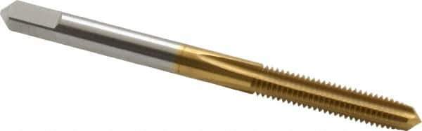 Hertel - #8-36 UNF 2B/3B 4 Flute TiN Finish High Speed Steel Straight Flute Standard Hand Tap - Plug, Right Hand Thread, 2-1/8" OAL, 3/4" Thread Length, H2 Limit - Exact Industrial Supply