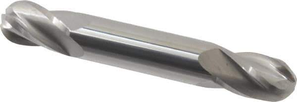 Hertel - 3/8" Diam, 9/16" LOC, 4 Flute Solid Carbide Ball End Mill - Uncoated, Double End, 3" OAL, 3/8" Shank Diam, Spiral Flute - USA Tool & Supply