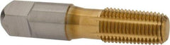 Hertel - 1/4-18 NPT, TiN Coated, High Speed Steel, Thread Forming Pipe Tap - 2-7/16 Inch Overall Length, 1-1/16 Inch Thread Length, 9/16 Inch Shank Diameter, 0.421 Inch Square Size - Exact Industrial Supply