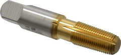 Hertel - 1/8-27 NPT, TiN Coated, High Speed Steel, Thread Forming Pipe Tap - 2-1/8 Inch Overall Length, 3/4 Inch Thread Length, 7/16 Inch Shank Diameter, 0.328 Inch Square Size - USA Tool & Supply