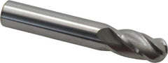 Hertel - 9/16" Diam, 1-1/8" LOC, 4 Flute Solid Carbide Ball End Mill - Uncoated, Single End, 3-1/2" OAL, 9/16" Shank Diam - USA Tool & Supply