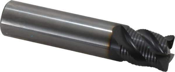 OSG - 3/4" Diam, Coarse Pitch, 7/8" LOC, 4 Flute Solid Carbide 0.06" Corner Radius Roughing End Mill - TiAlN Finish, 3-1/2" OAL, 3/4" Shank Diam, Single End, Centercutting, 40° Helix - USA Tool & Supply