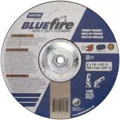 Norton - 20 Grit, 9" Wheel Diam, 1/4" Wheel Thickness, Type 27 Depressed Center Wheel - Zirconia Alumina/Silicon Carbide Blend, R Hardness, 6,600 Max RPM, Compatible with Angle Grinder - USA Tool & Supply