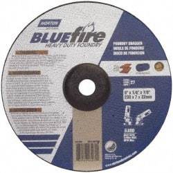 Norton - 20 Grit, 9" Wheel Diam, 1/4" Wheel Thickness, 7/8" Arbor Hole, Type 27 Depressed Center Wheel - Zirconia Alumina/Silicon Carbide Blend, T Hardness, 6,600 Max RPM, Compatible with Angle Grinder - USA Tool & Supply