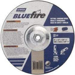 Norton - 30 Grit, 9" Wheel Diam, 1/8" Wheel Thickness, Type 27 Depressed Center Wheel - Zirconia Alumina, U Hardness, 6,000 Max RPM, Compatible with Angle Grinder - USA Tool & Supply