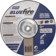 Norton - 20 Grit, 9" Wheel Diam, 1/4" Wheel Thickness, Type 27 Depressed Center Wheel - Zirconia Alumina, T Hardness, 6,000 Max RPM, Compatible with Angle Grinder - USA Tool & Supply