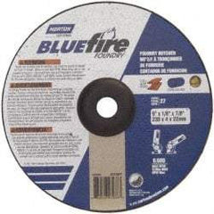 Norton - 24 Grit, 9" Wheel Diam, 1/8" Wheel Thickness, 7/8" Arbor Hole, Type 27 Depressed Center Wheel - Zirconia Alumina/Silicon Carbide Blend, T Hardness, 6,000 Max RPM, Compatible with Angle Grinder - USA Tool & Supply