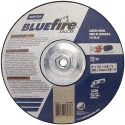 Norton - 24 Grit, 9" Wheel Diam, 1/4" Wheel Thickness, Type 27 Depressed Center Wheel - Zirconia Alumina, S Hardness, 6,000 Max RPM, Compatible with Angle Grinder - USA Tool & Supply