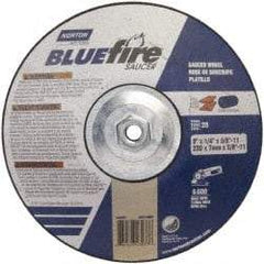 Norton - 24 Grit, 9" Wheel Diam, 1/4" Wheel Thickness, Type 27 Depressed Center Wheel - Zirconia Alumina, S Hardness, 6,000 Max RPM, Compatible with Angle Grinder - USA Tool & Supply