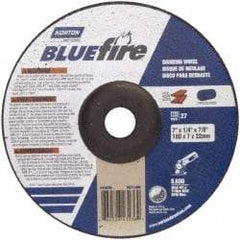 Norton - 24 Grit, 7" Wheel Diam, 1/4" Wheel Thickness, 7/8" Arbor Hole, Type 27 Depressed Center Wheel - Zirconia Alumina, S Hardness, 8,600 Max RPM, Compatible with Angle Grinder - USA Tool & Supply