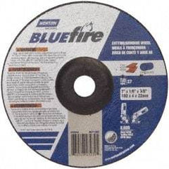 Norton - 30 Grit, 7" Wheel Diam, 1/8" Wheel Thickness, 7/8" Arbor Hole, Type 27 Depressed Center Wheel - Zirconia Alumina, U Hardness, 8,600 Max RPM, Compatible with Angle Grinder - USA Tool & Supply