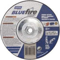 Norton - 24 Grit, 7" Wheel Diam, 1/8" Wheel Thickness, Type 27 Depressed Center Wheel - Zirconia Alumina/Silicon Carbide Blend, T Hardness, 8,600 Max RPM, Compatible with Angle Grinder - USA Tool & Supply