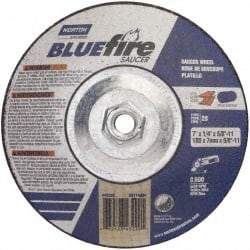 Norton - 24 Grit, 7" Wheel Diam, 1/4" Wheel Thickness, Type 28 Depressed Center Wheel - Zirconia Alumina, S Hardness, 8,600 Max RPM, Compatible with Angle Grinder - USA Tool & Supply