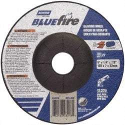 Norton - 24 Grit, 5" Wheel Diam, 1/4" Wheel Thickness, 7/8" Arbor Hole, Type 27 Depressed Center Wheel - Zirconia Alumina, S Hardness, 12,225 Max RPM, Compatible with Angle Grinder - USA Tool & Supply