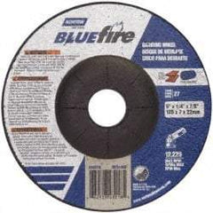 Norton - 24 Grit, 5" Wheel Diam, 1/4" Wheel Thickness, 7/8" Arbor Hole, Type 27 Depressed Center Wheel - Zirconia Alumina, S Hardness, 12,225 Max RPM, Compatible with Angle Grinder - USA Tool & Supply