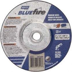 Norton - 24 Grit, 5" Wheel Diam, 1/4" Wheel Thickness, Type 27 Depressed Center Wheel - Zirconia Alumina, S Hardness, 12,225 Max RPM, Compatible with Angle Grinder - USA Tool & Supply