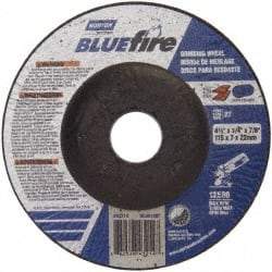 Norton - 24 Grit, 4-1/2" Wheel Diam, 1/4" Wheel Thickness, 7/8" Arbor Hole, Type 27 Depressed Center Wheel - Zirconia Alumina, S Hardness, 13,580 Max RPM, Compatible with Angle Grinder - USA Tool & Supply