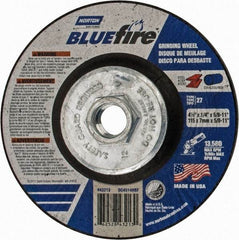 Norton - 24 Grit, 4-1/2" Wheel Diam, 1/4" Wheel Thickness, Type 27 Depressed Center Wheel - Zirconia Alumina, S Hardness, 13,580 Max RPM, Compatible with Angle Grinder - USA Tool & Supply