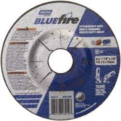 Norton - 30 Grit, 4-1/2" Wheel Diam, 1/8" Wheel Thickness, 7/8" Arbor Hole, Type 27 Depressed Center Wheel - Zirconia Alumina, U Hardness, 13,580 Max RPM, Compatible with Angle Grinder - USA Tool & Supply