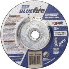 Norton - 30 Grit, 4-1/2" Wheel Diam, 1/8" Wheel Thickness, Type 27 Depressed Center Wheel - Zirconia Alumina, U Hardness, 13,580 Max RPM, Compatible with Angle Grinder - USA Tool & Supply