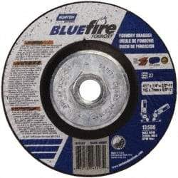 Norton - 24 Grit, 4-1/2" Wheel Diam, 1/4" Wheel Thickness, Type 27 Depressed Center Wheel - Zirconia Alumina/Silicon Carbide Blend, T Hardness, 13,580 Max RPM, Compatible with Angle Grinder - USA Tool & Supply