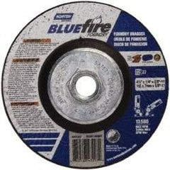 Norton - 24 Grit, 4-1/2" Wheel Diam, 1/4" Wheel Thickness, Type 27 Depressed Center Wheel - Zirconia Alumina/Silicon Carbide Blend, T Hardness, 13,580 Max RPM, Compatible with Angle Grinder - USA Tool & Supply