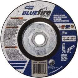 Norton - 24 Grit, 4-1/2" Wheel Diam, 1/8" Wheel Thickness, Type 27 Depressed Center Wheel - Zirconia Alumina/Silicon Carbide Blend, T Hardness, 13,580 Max RPM, Compatible with Angle Grinder - USA Tool & Supply