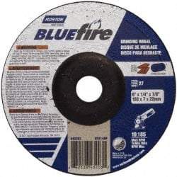 Norton - 24 Grit, 6" Wheel Diam, 1/4" Wheel Thickness, 7/8" Arbor Hole, Type 27 Depressed Center Wheel - Zirconia Alumina, S Hardness, 10,185 Max RPM, Compatible with Angle Grinder - USA Tool & Supply