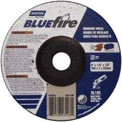 Norton - 24 Grit, 6" Wheel Diam, 1/4" Wheel Thickness, 7/8" Arbor Hole, Type 27 Depressed Center Wheel - Zirconia Alumina, S Hardness, 10,185 Max RPM, Compatible with Angle Grinder - USA Tool & Supply