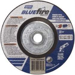 Norton - 24 Grit, 4-1/2" Wheel Diam, 1/4" Wheel Thickness, Type 27 Depressed Center Wheel - Zirconia Alumina, S Hardness, 13,580 Max RPM, Compatible with Angle Grinder - USA Tool & Supply