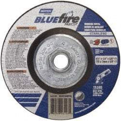 Norton - 24 Grit, 4-1/2" Wheel Diam, 1/4" Wheel Thickness, Type 27 Depressed Center Wheel - Zirconia Alumina, S Hardness, 13,580 Max RPM, Compatible with Angle Grinder - USA Tool & Supply